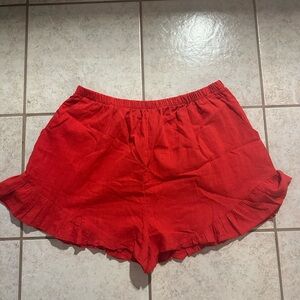 Red Ruffle Hem Women's Shorts